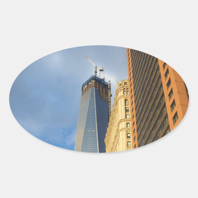 Skyscraper Reflections of New York Oval Sticker (Front)