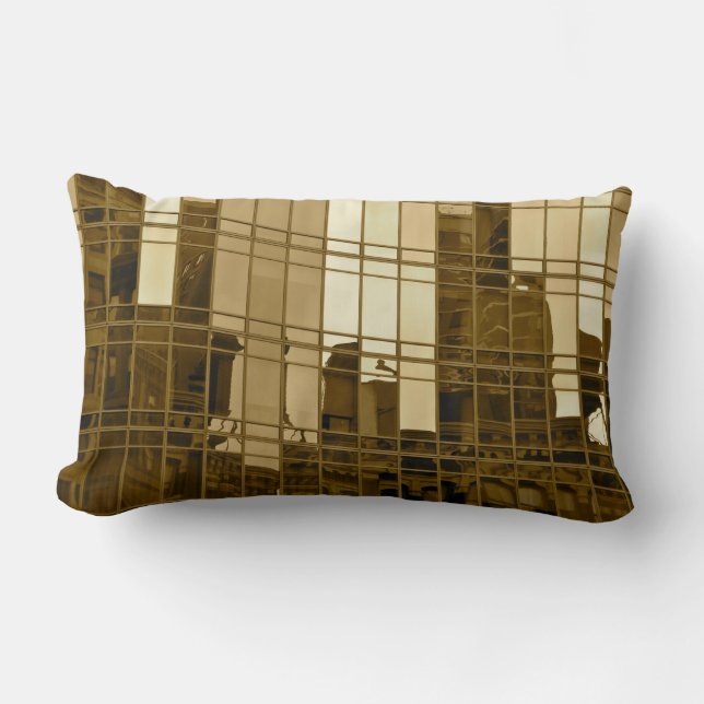Skyscraper sepia front/b&w back print pillow (Front)