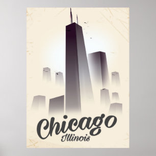 Skyscrapers of Chicago vintage travel poster