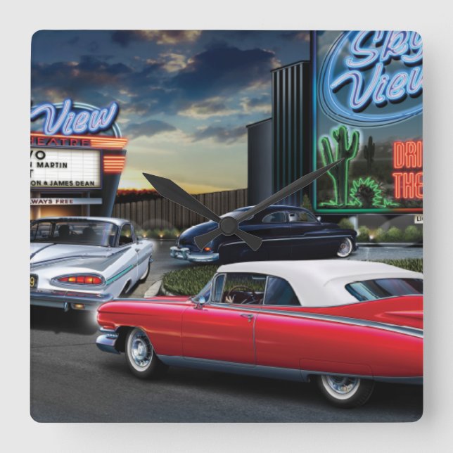 Skyview Drive In Square Wall Clock (Front)