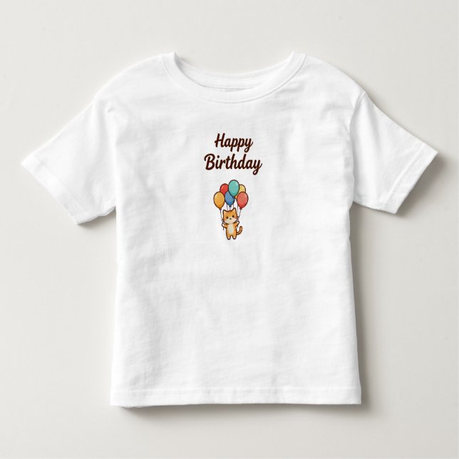 Skyward Birthday Wishes – Kawaii Cat with Balloons Toddler T-Shirt (Front)