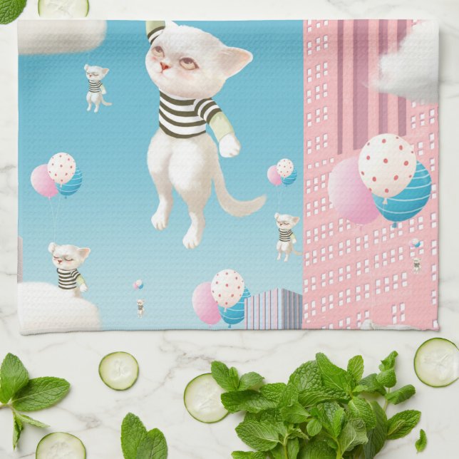 Skyward Bound Kittens Tea Towel (Folded)