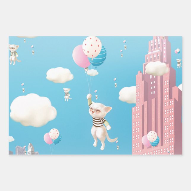 Skyward Bound Kittens Wrapping Paper Sheet (Front)