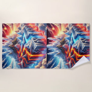 Skyward Clash: The Island of Fire and Ice Beach Towel