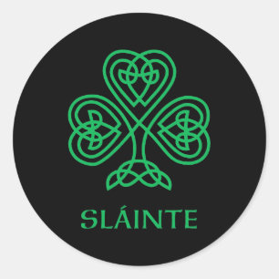 Slainte Celtic Knot Irish Shamrock Green Shamrock Classic Round Sticker