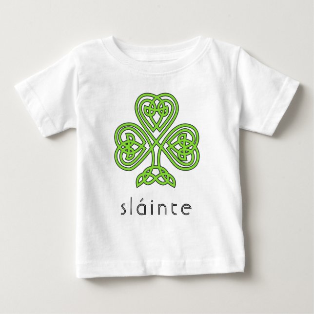 Slainte Celtic Shamrock Green St. Patrick's Day Baby T-Shirt (Front)