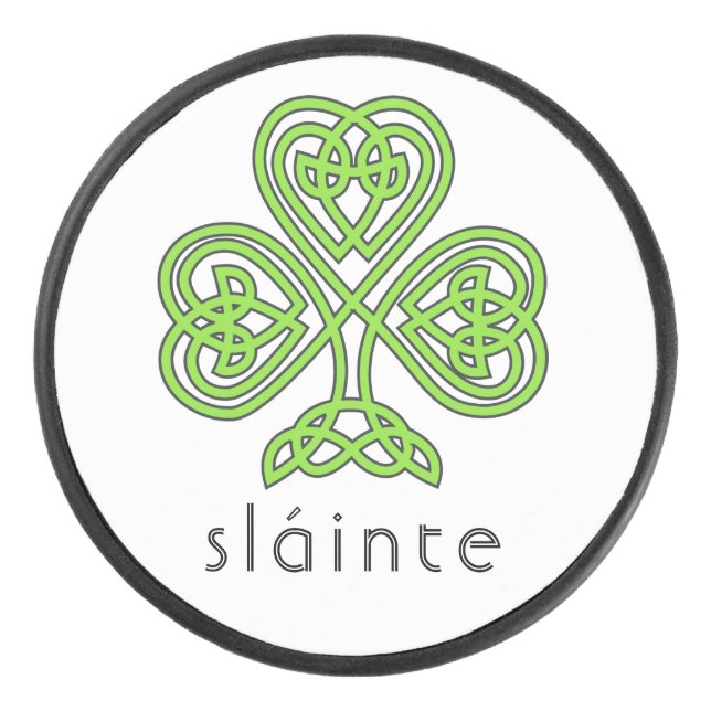 Slainte Celtic Shamrock Green St. Patrick's Day Hockey Puck (Front)