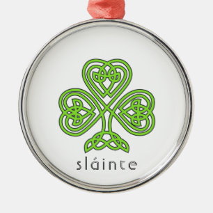 Slainte Celtic Shamrock Green St. Patrick's Day Metal Ornament