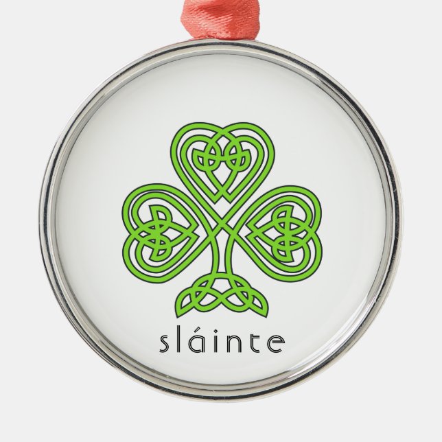 Slainte Celtic Shamrock Green St. Patrick's Day Metal Ornament (Front)