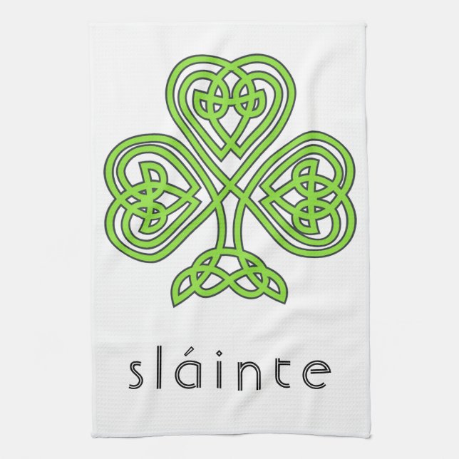Slainte Celtic Shamrock Green St. Patrick's Day Tea Towel (Vertical)