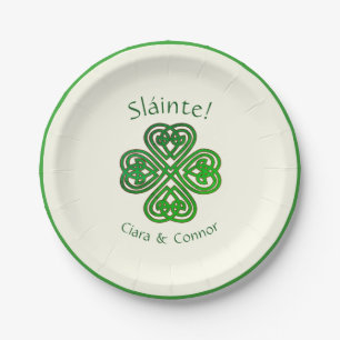 Sláinte Green Celtic Irish Shamrock Name Paper Plate