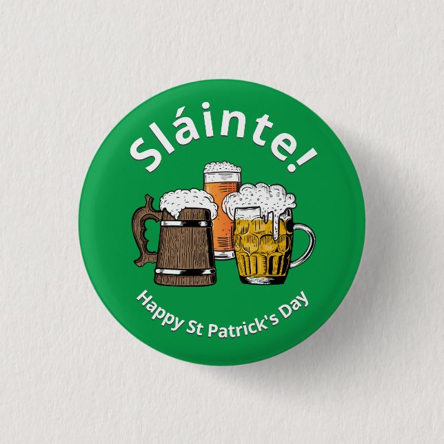 Sláinte! HAPPY ST PATRICK'S DAY Cartoon Beers 3 Cm Round Badge (Front)