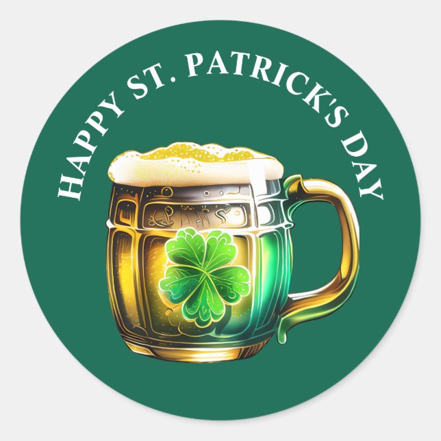 Sláinte Irish beer shamrock St Patrick's Day  Classic Round Sticker (Front)