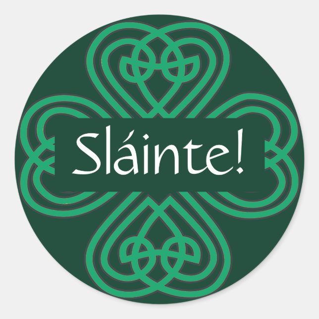 Sláinte Irish Shamrock Green Celtic Lucky Clover Classic Round Sticker (Front)