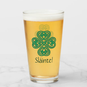 Sláinte Irish Shamrock Green Celtic Lucky Clover  Glass