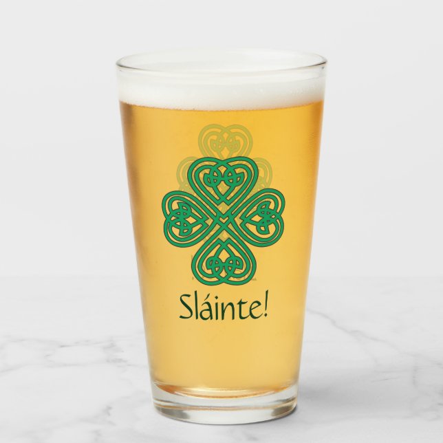 Sláinte Irish Shamrock Green Celtic Lucky Clover  Glass (Front Filled)
