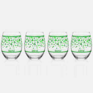 Sláinte Lucky Irish Shamrocks Design Personalized Stemless Wine Glass