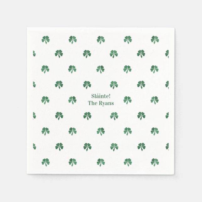 Sláinte Lucky Shot Painterly Clover Irish Wedding Napkin (Front)