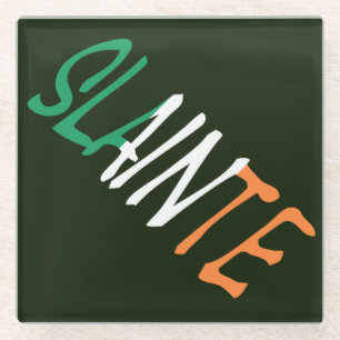 Slainte overlaid on Irish Flag coastercn Glass Coaster