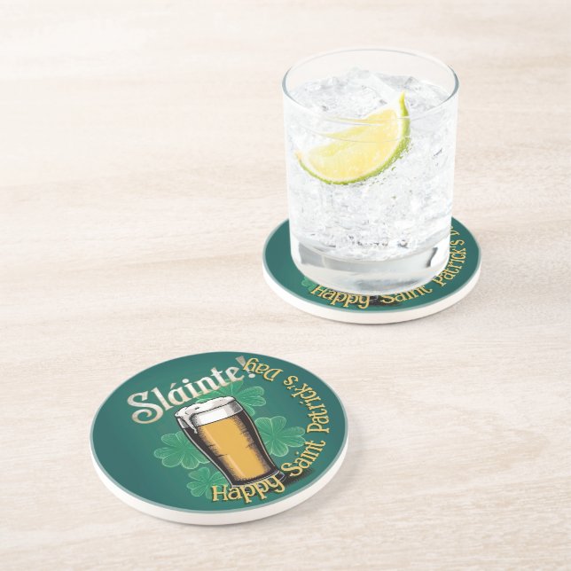 Slàinte! Saint Patrick's Day Pint of Beer on Green Coaster (Side)