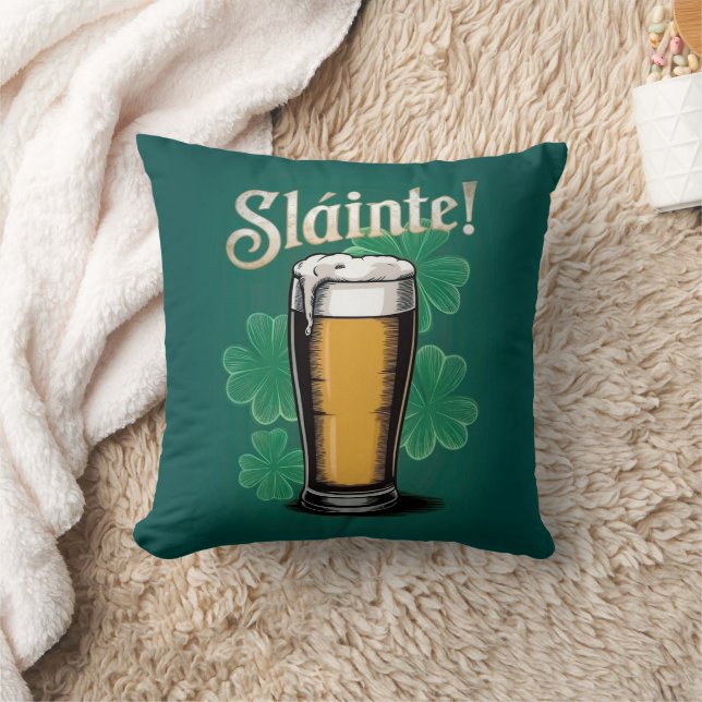 Slàinte! Saint Patrick's Day Pint of Beer on Green Cushion (Blanket)