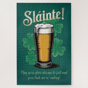 Slàinte! Saint Patrick's Day Pint of Beer on Green Jigsaw Puzzle