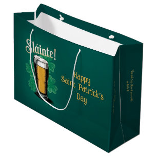 Slàinte! Saint Patrick's Day Pint of Beer on Green Large Gift Bag