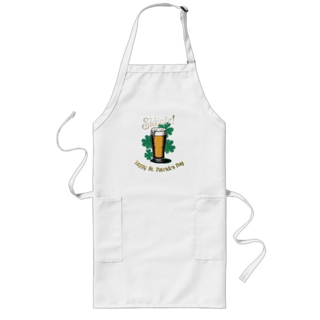 Slàinte! Saint Patrick's Day Pint of Beer on Green Long Apron (Front)
