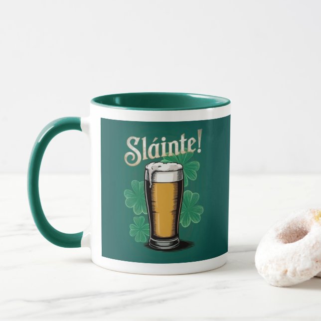 Slàinte! Saint Patrick's Day Pint of Beer on Green Mug (With Donut)