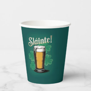 Slàinte! Saint Patrick's Day Pint of Beer on Green Paper Cups