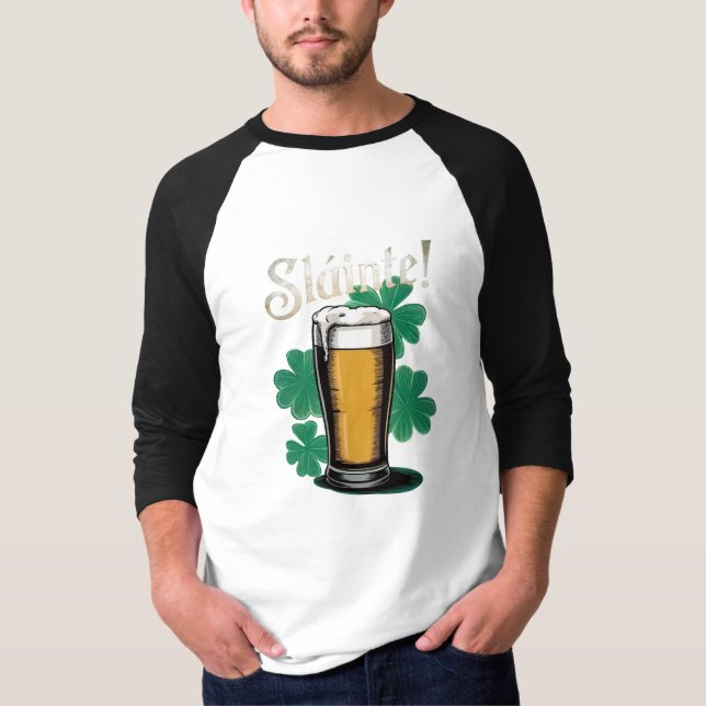 Slàinte! Saint Patrick's Day Pint of Beer on Green T-Shirt (Front)
