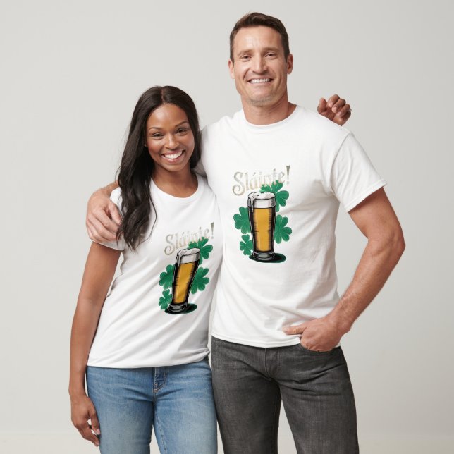 Slàinte! Saint Patrick's Day Pint of Beer on Green T-Shirt (Unisex)