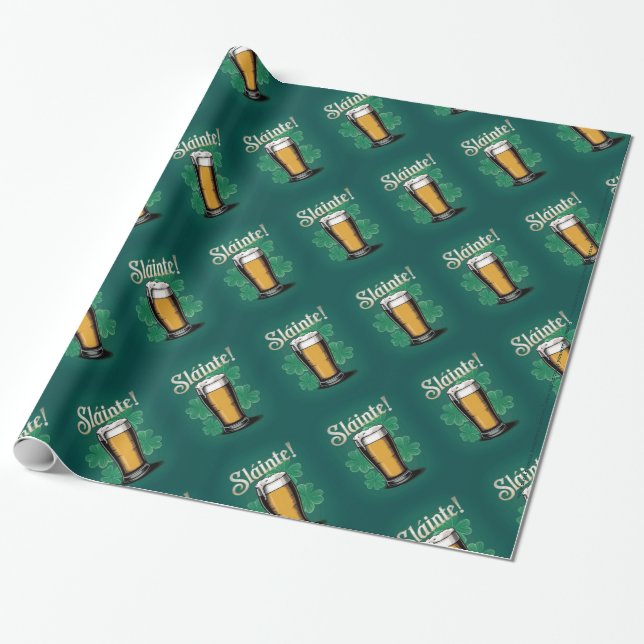 Slàinte! Saint Patrick's Day Pint of Beer on Green Wrapping Paper (Unrolled)