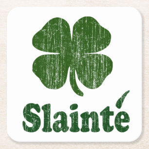 Slainte Shamrock Square Paper Coaster