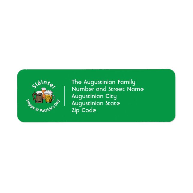Sláinte! ST PATRICK'S DAY Cartoon Beers Return Address Label (Front)