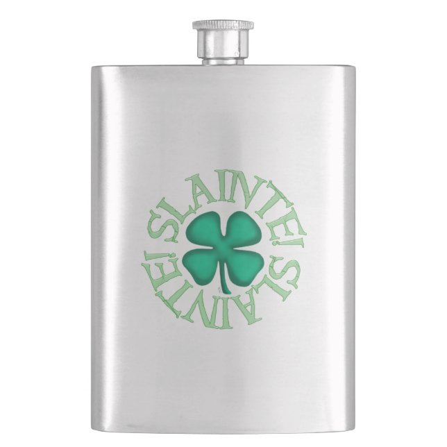 Slainte w clover classic stainless steel flask (Front)