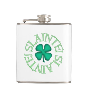 Slainte w clover white wrapped flask