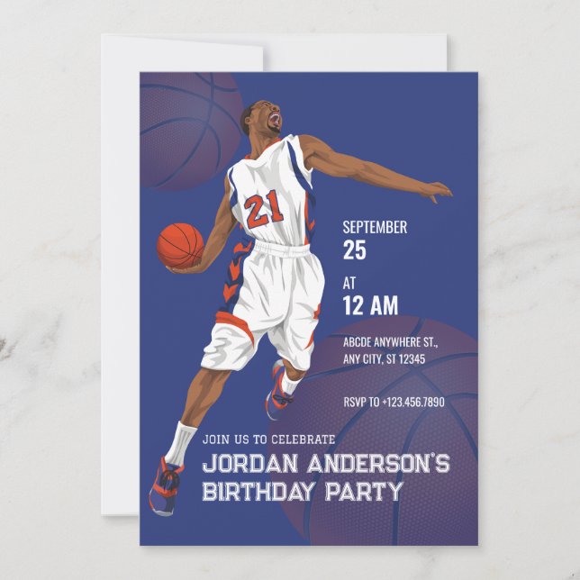 Slam dunk basketball birthday invitation (Front)