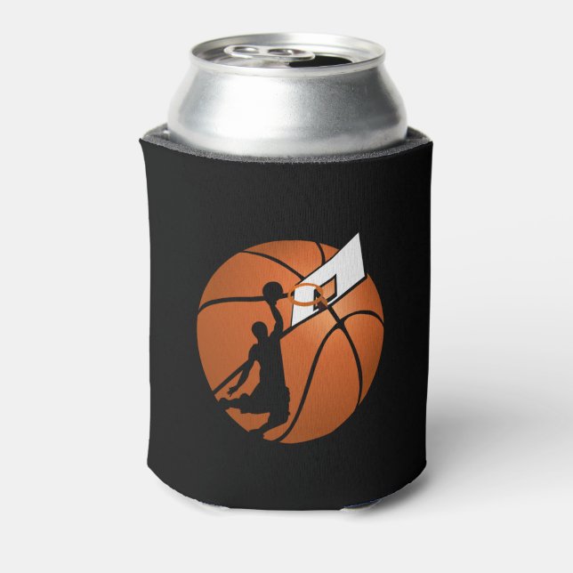 Slam Dunk Basketball Player w/Hoop on Ball Can Cooler (Can Back)