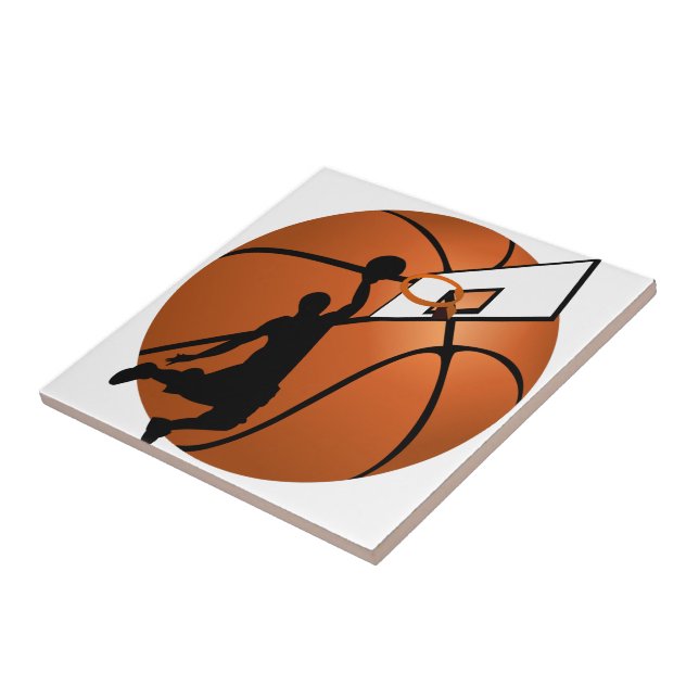 Slam Dunk Basketball Player w/Hoop on Ball Ceramic Tile (Side)
