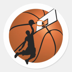 Slam Dunk Basketball Player w/Hoop on Ball Classic Round Sticker