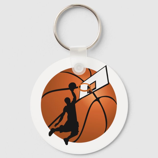 Slam Dunk Basketball Player w/Hoop on Ball Key Ring (Front)