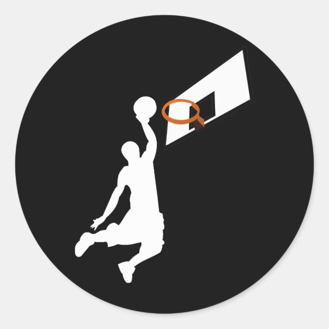 Slam Dunk Basketball Player - White Silhouette Classic Round Sticker (Front)