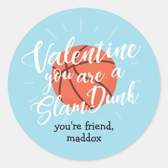 Slam Dunk Basketball Valentine Sticker (Front)