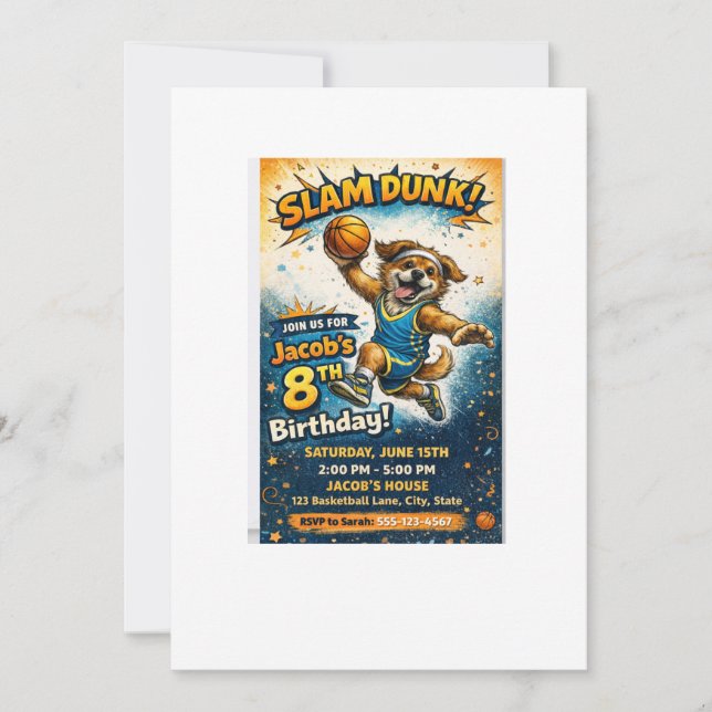 Slam Dunk Birthday Invitation – Fun Basketball Kid (Front)