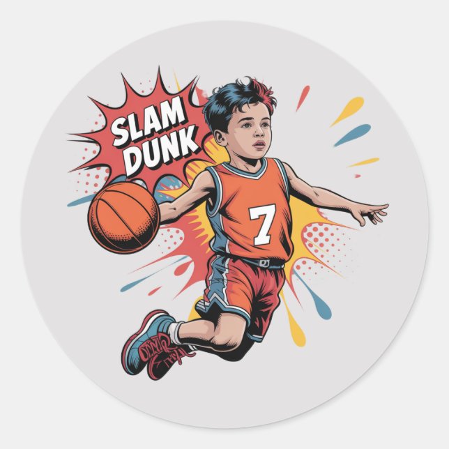 Slam Dunk Boy Birthday Bash Classic Round Sticker (Front)