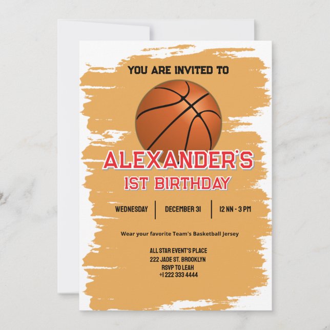 Slam Dunk First Birthday Bash Invitation (Front)