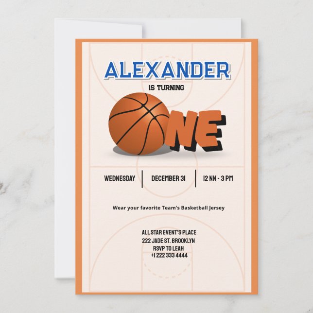 Slam Dunk First Birthday Bash Invitation (Front)