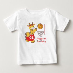 Slam Dunk Giraffe First Birthday Baby T-Shirt