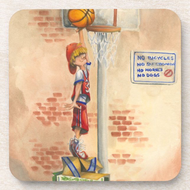 Slam Dunk on Basketball Hoop by Jay Throckmorton Coaster (Front)